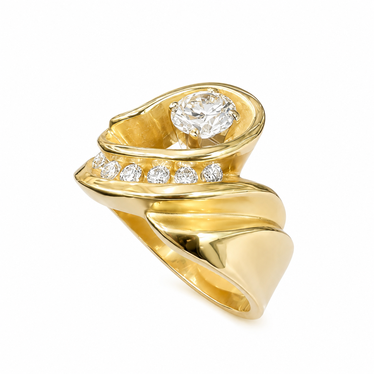 14K Yellow Gold Women's Ring 0.75 ct Round Natural Diamond