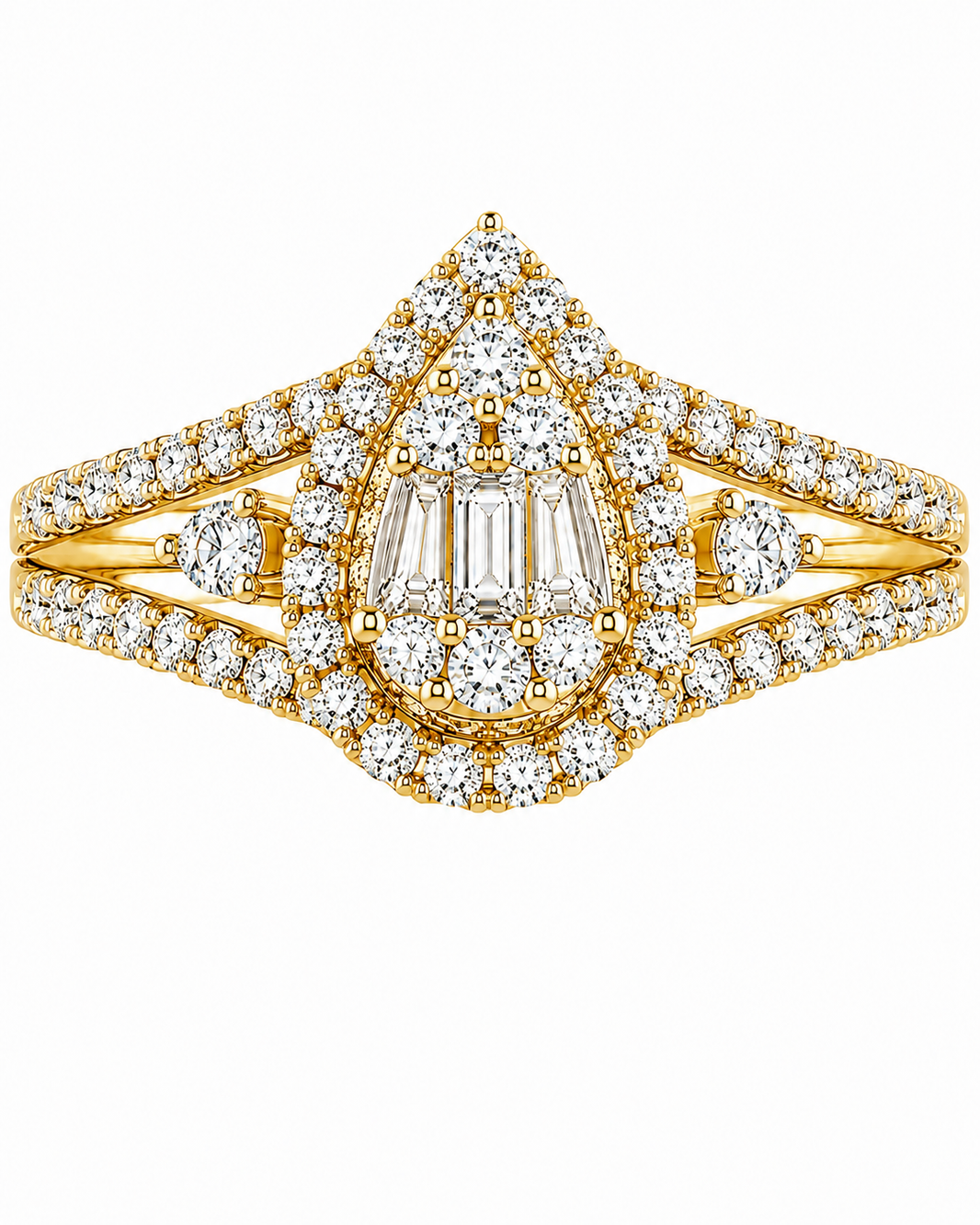 10K Yellow Gold Women's Ring Pear 0.36 ct Natural Diamond