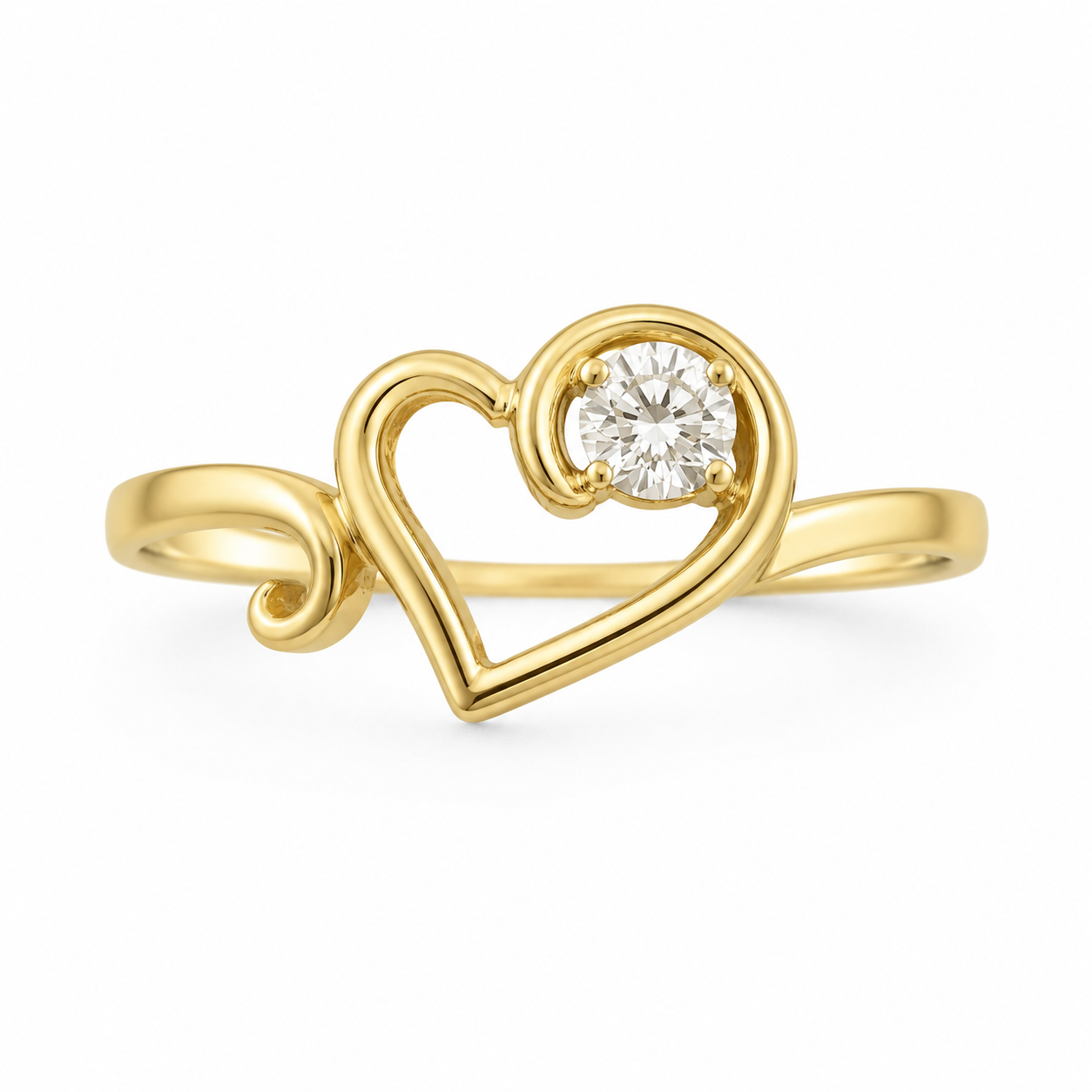 10K Yellow Gold Women's Heart Ring 0.11 ct Natural Diamond