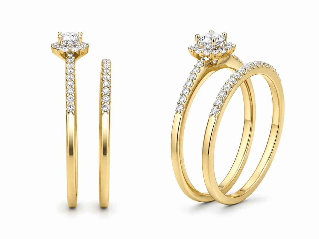 10K Yellow Gold Women's Wedding Set 0.10 ct Natural Diamond