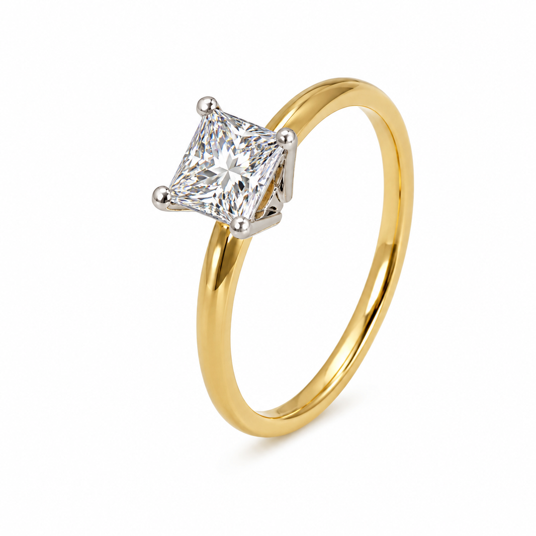 14K Yellow Gold Women's Ring Princess 0.91 ct Natural Diamond
