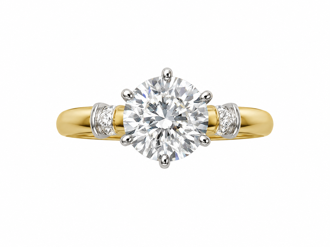 14K Yellow Gold Women’s Ring Round 1.08 ct Natural Diamond