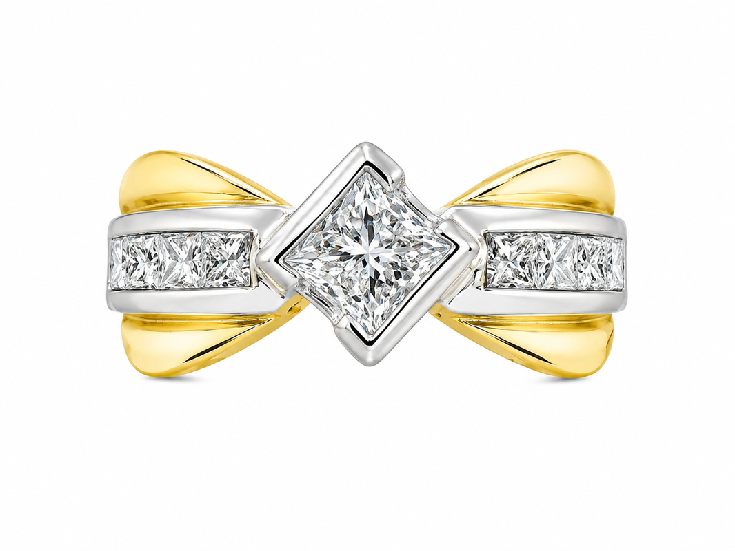 14K Two-Tone Gold Women's Ring 1.22 ct Princess Natural Diamond