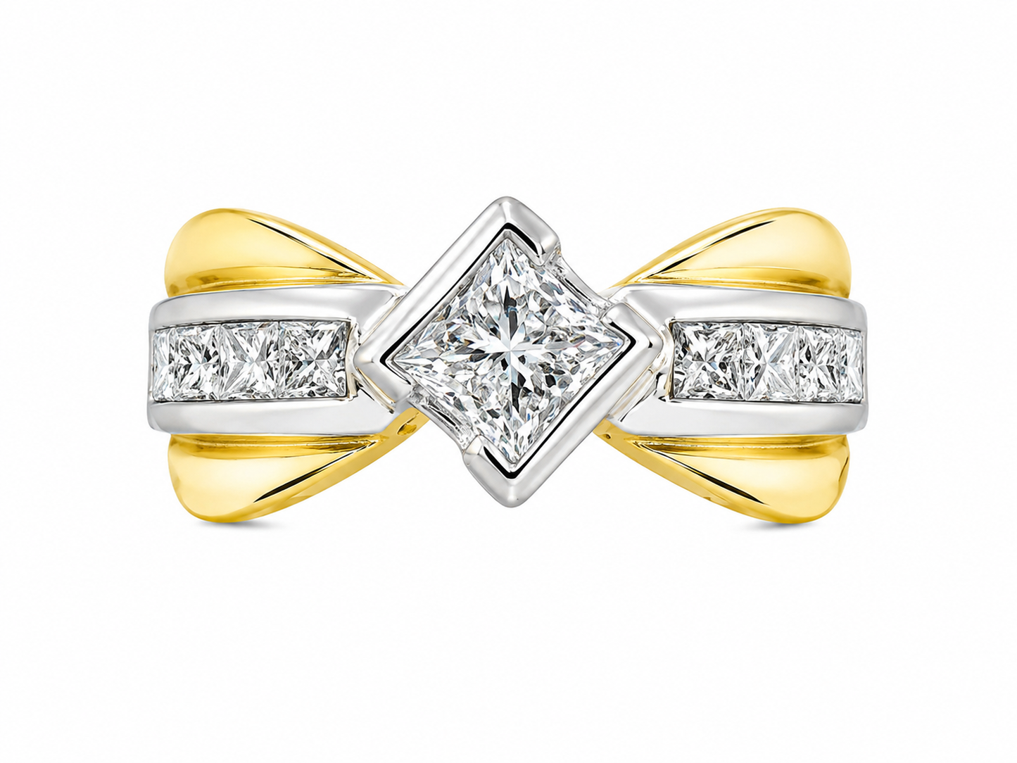 14K Two-Tone Gold Women's Ring 1.22 ct Princess Natural Diamond