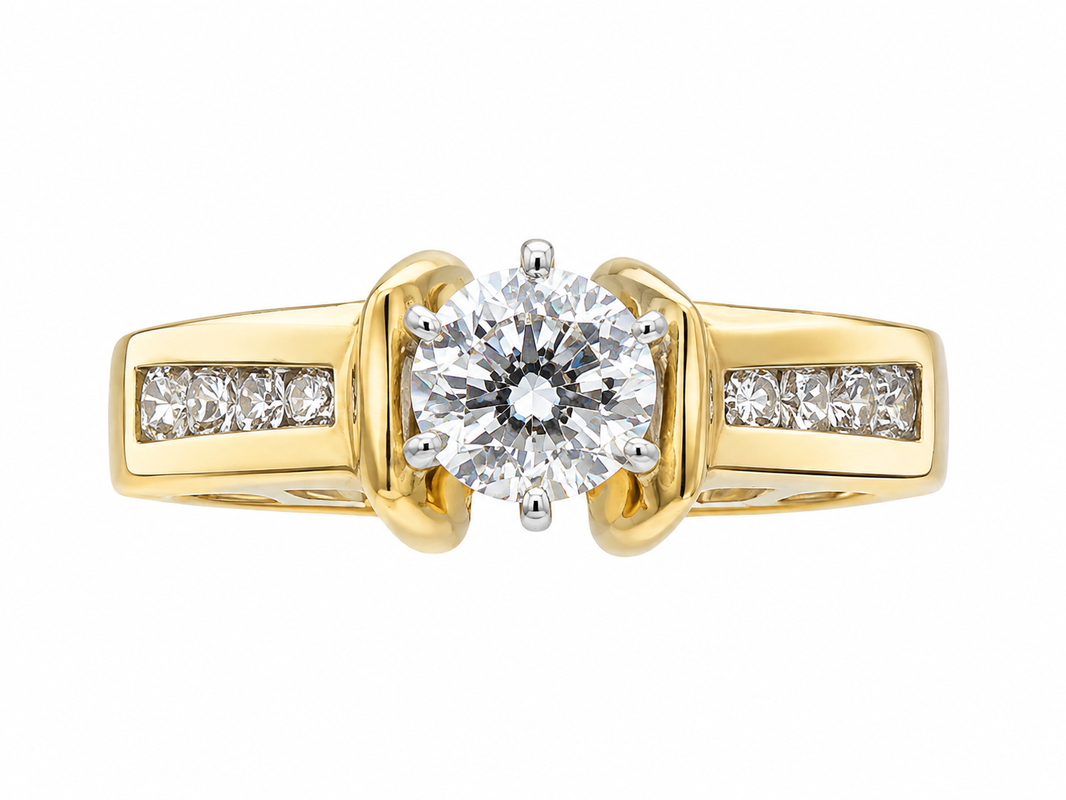 14K Yellow Gold Women's Wedding Ring Round 0.75 ct Natural Diamond