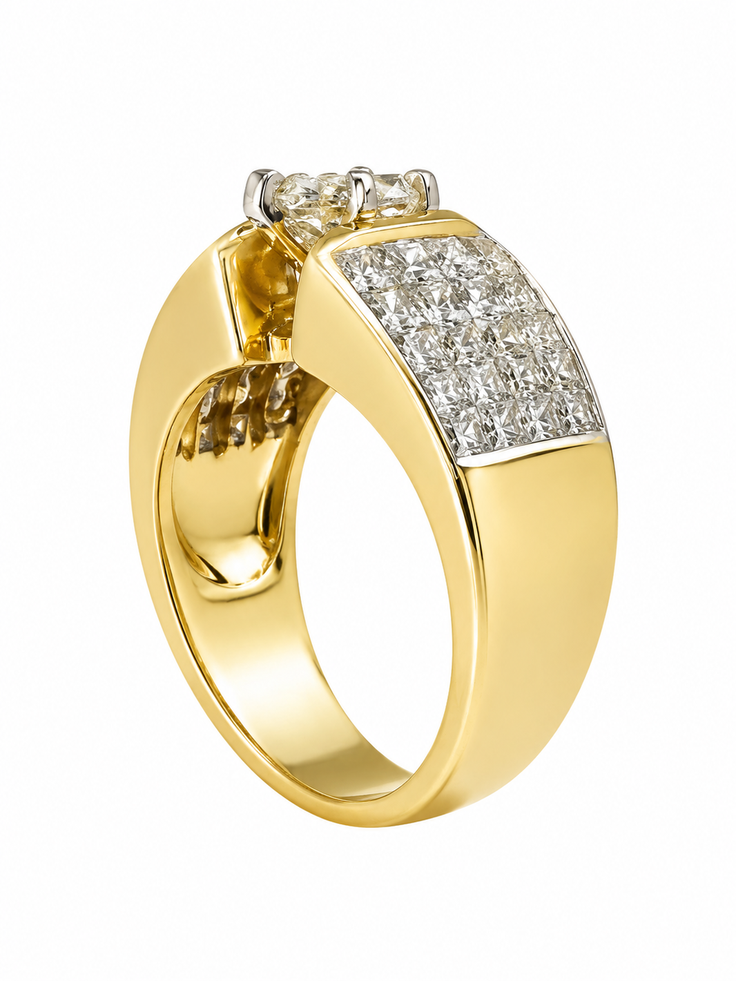 14K Yellow Gold Women's Ring 3.21 ct Marquise, Princess Natural Diamond