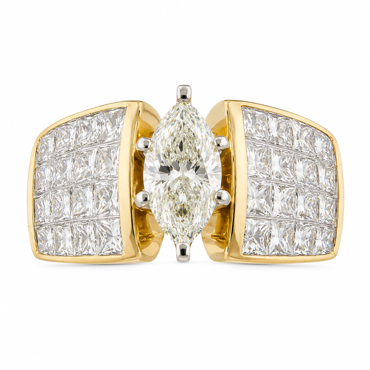 14K Yellow Gold Women's Ring 3.21 ct Marquise, Princess Natural Diamond