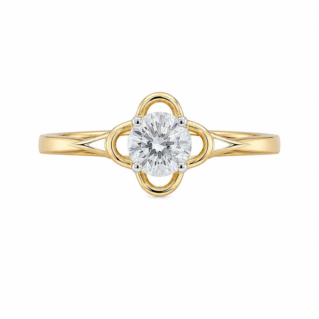 14K Yellow Gold Women's Ring Flower 0.16 ct Natural Diamond
