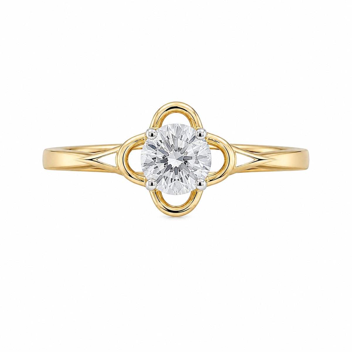 14K Yellow Gold Women's Ring Flower 0.16 ct Natural Diamond