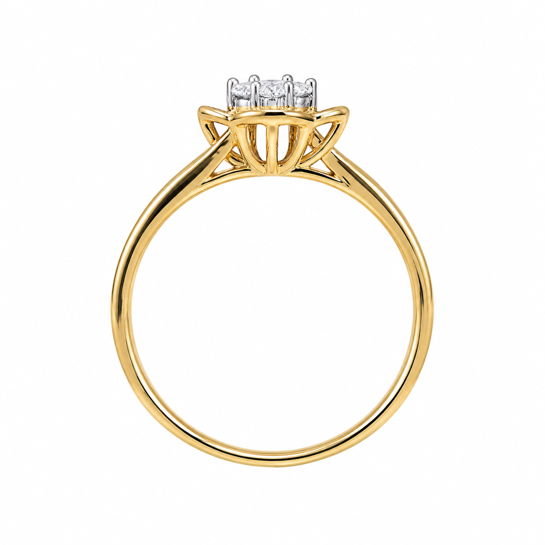 14K Yellow Gold Women's Ring Flower 0.16 ct Natural Diamond