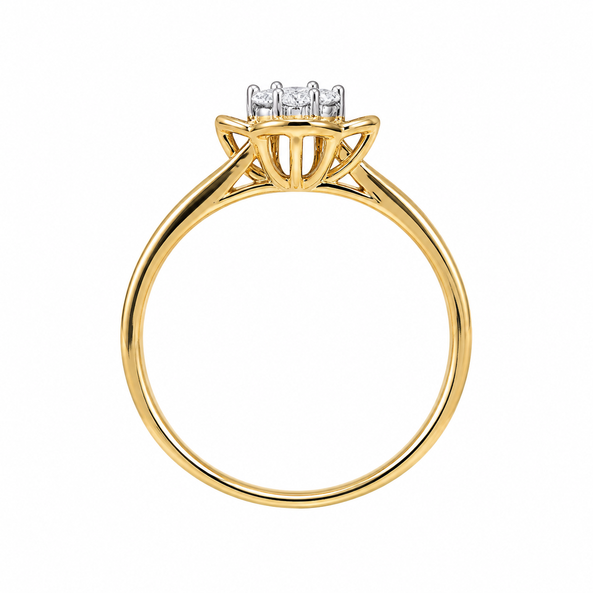 14K Yellow Gold Women's Ring Flower 0.16 ct Natural Diamond