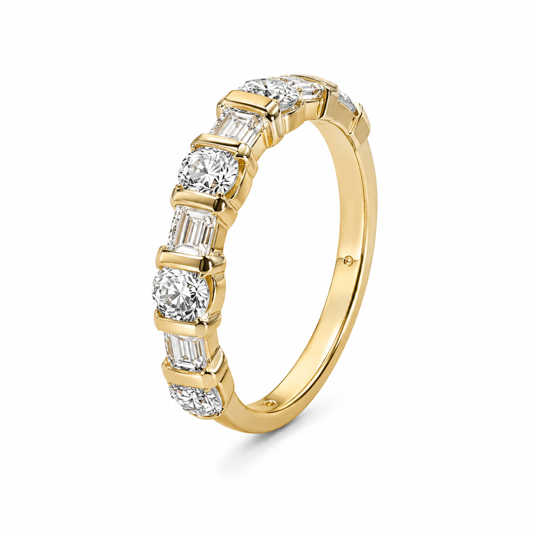 14K Yellow Gold Women’s Band Baguette, Round 0.25 ct Natural Diamond
