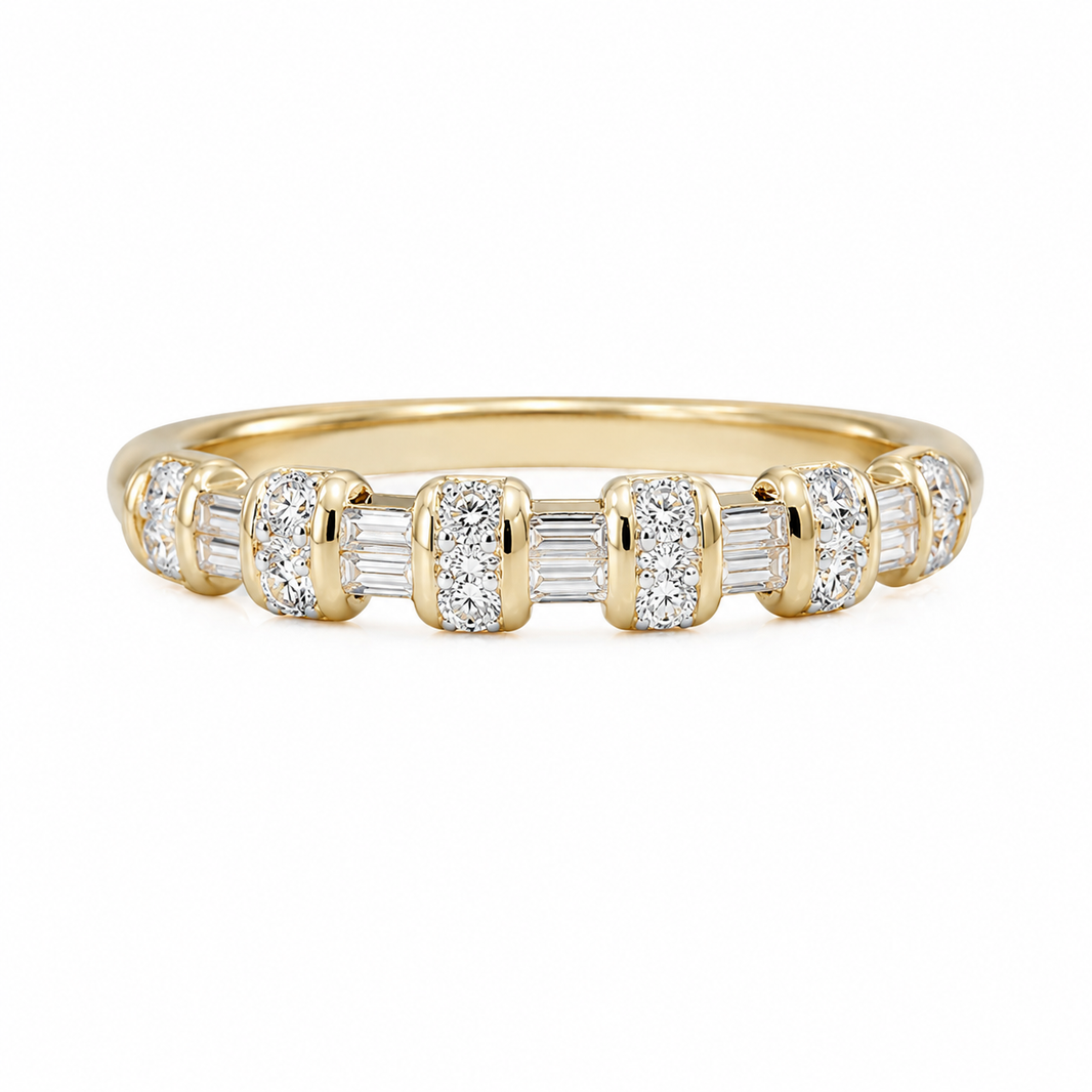 14K Yellow Gold Women’s Band Baguette, Round 0.25 ct Natural Diamond