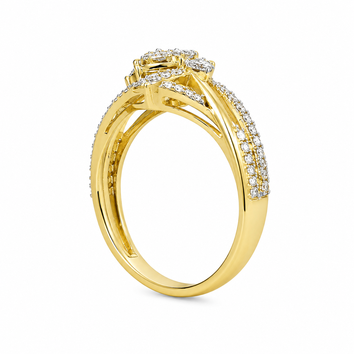 10K Yellow Gold Women's Ring Emerald 0.48 ct Natural Diamond