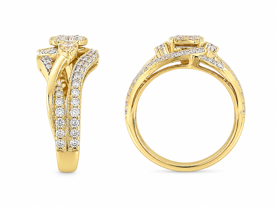 10K Yellow Gold Women's Ring Emerald 0.48 ct Natural Diamond