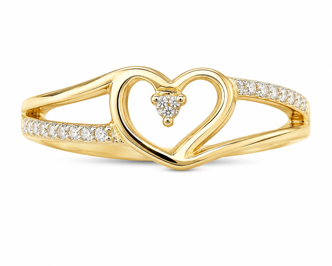 10K Yellow Gold Women's Ring Heart 0.20 ct Natural Diamond