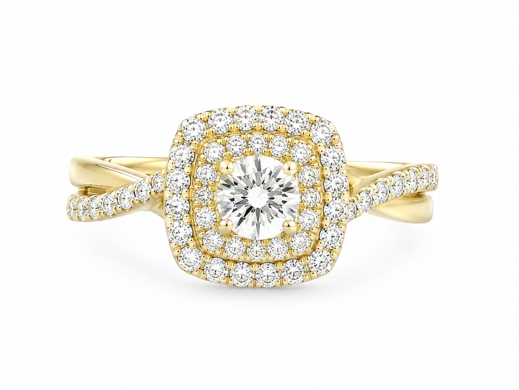 10K Yellow Gold Women's Ring Round 0.13 ct Natural Diamond
