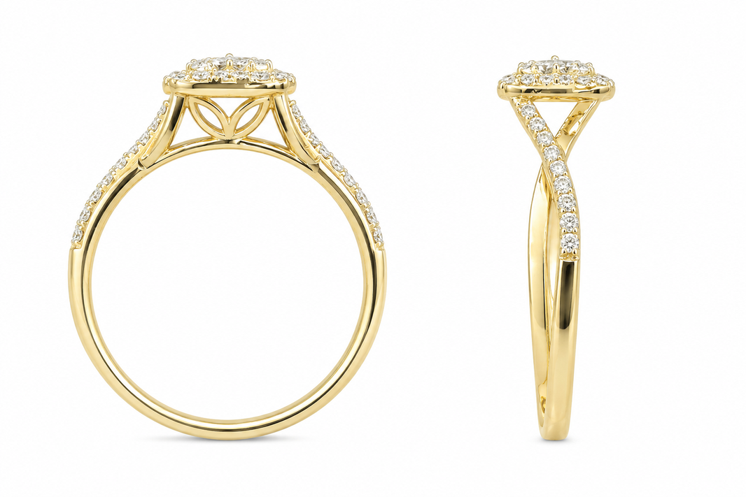 10K Yellow Gold Women's Ring Round 0.13 ct Natural Diamond