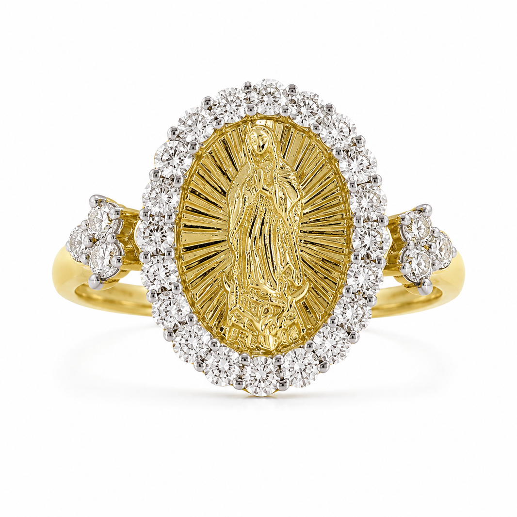 10K Yellow Gold Women's “Mother Mary” Ring 0.25 ct Natural Diamond