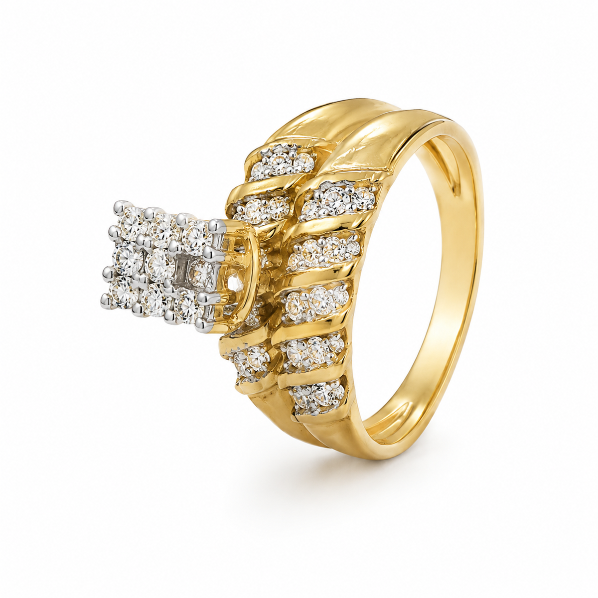 10K Yellow Gold Trio Wedding Set 0.10 ct Natural Diamond