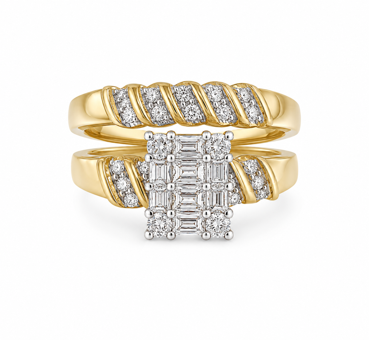 10K Yellow Gold Trio Wedding Set 0.10 ct Natural Diamond