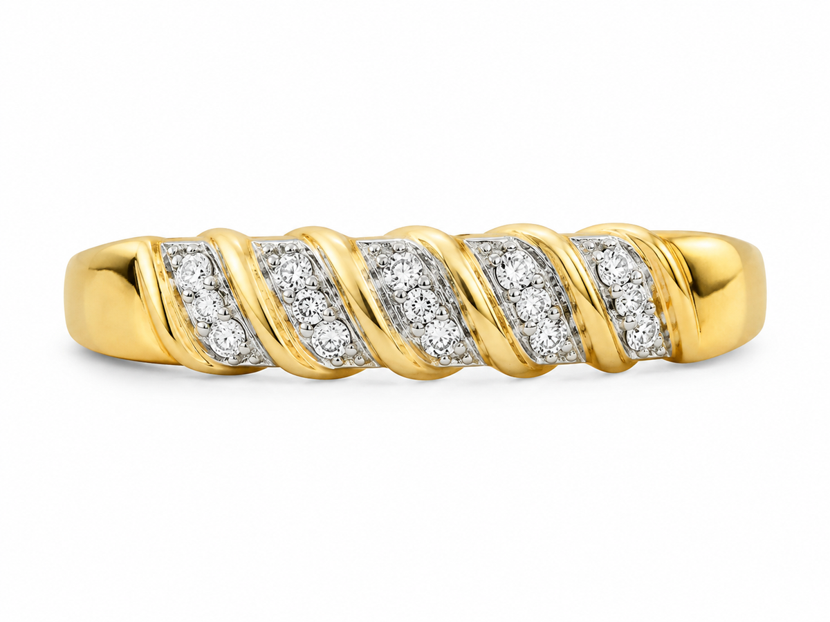 10K Yellow Gold Trio Wedding Set 0.10 ct Natural Diamond