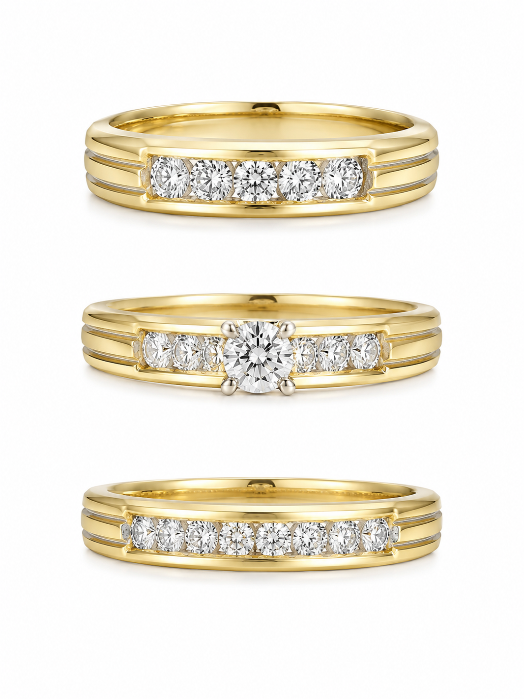 14K Yellow Gold Wedding Trio Set 0.65 ct Natural Diamond