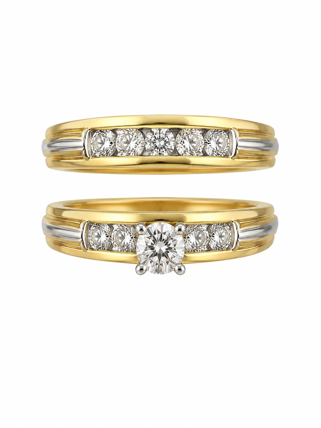 14K Yellow Gold Wedding Trio Set 0.65 ct Natural Diamond