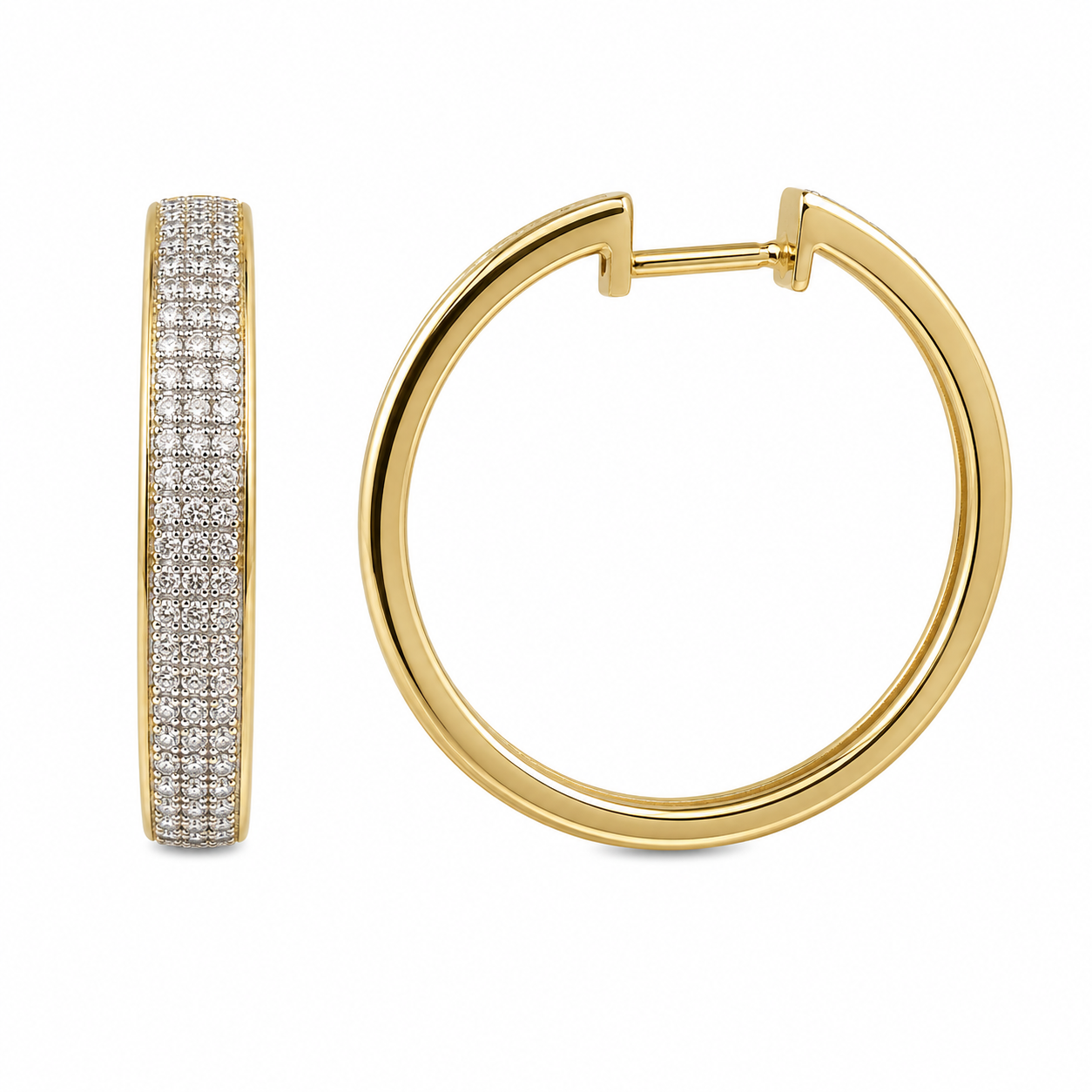 10K Yellow Gold Hoop Earrings 0.43 ct Natural Diamond