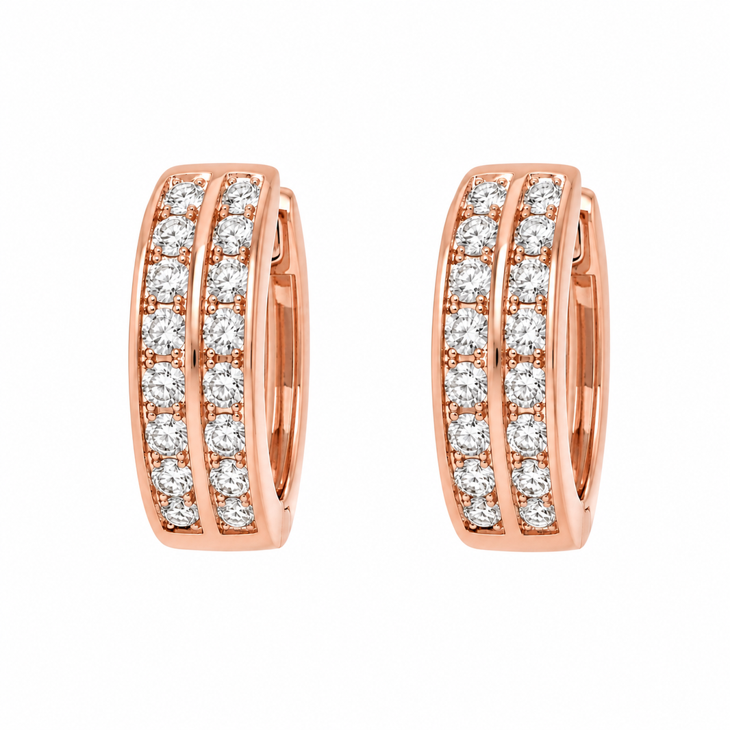 14K Rose Gold Hoop Earrings 0.40 ct Natural Diamond