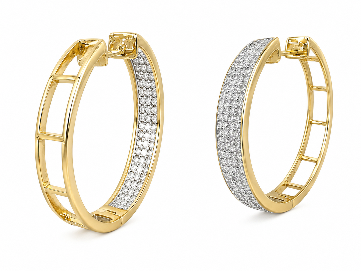 10K Yellow Gold Hoop Earrings 0.64 ct Natural Diamond