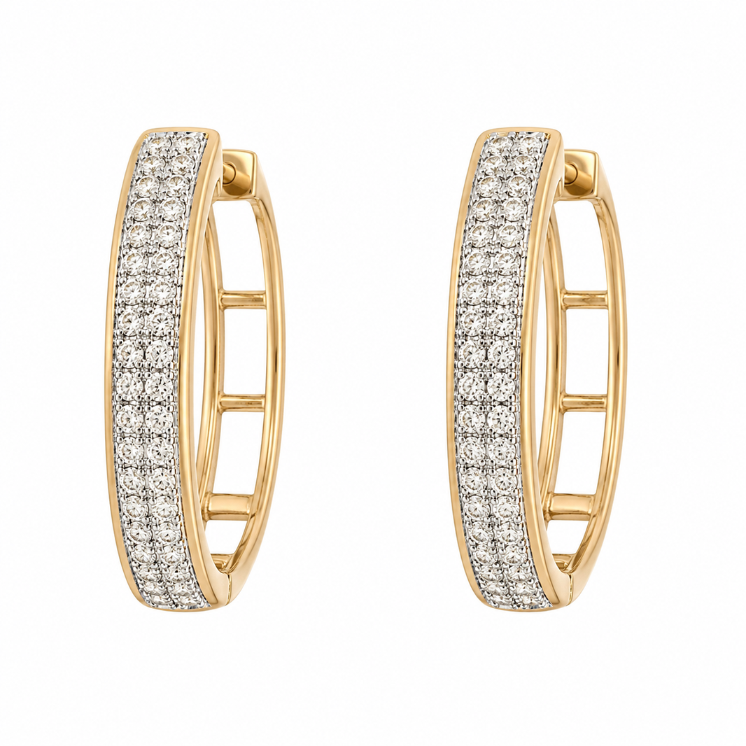 10K Yellow Gold Hoop Earrings 0.43 ct Natural Diamond