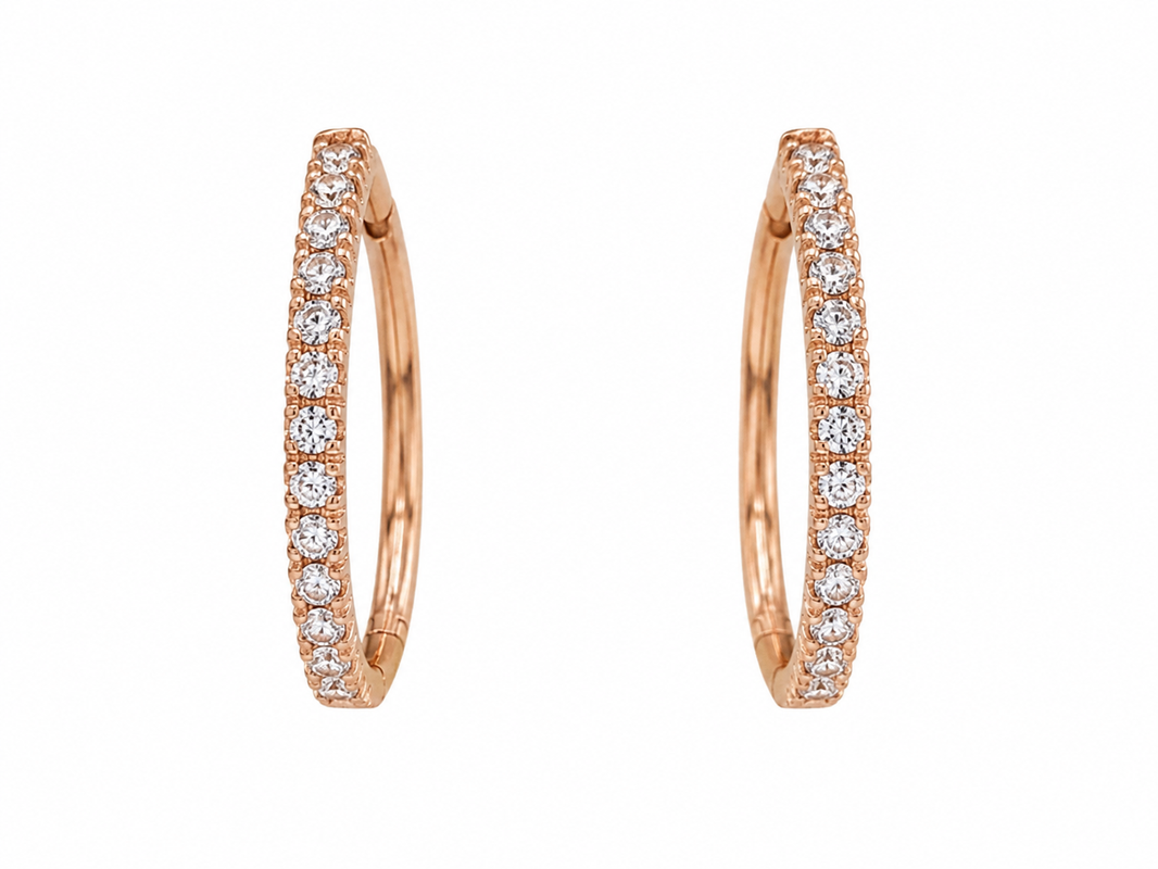 14K Rose Gold Hoop Earrings 0.26 ct Natural Diamond