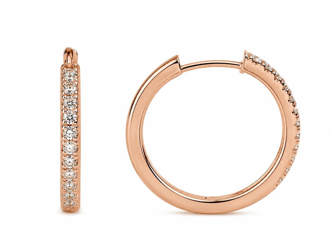 14K Rose Gold Hoop Earrings 0.26 ct Natural Diamond