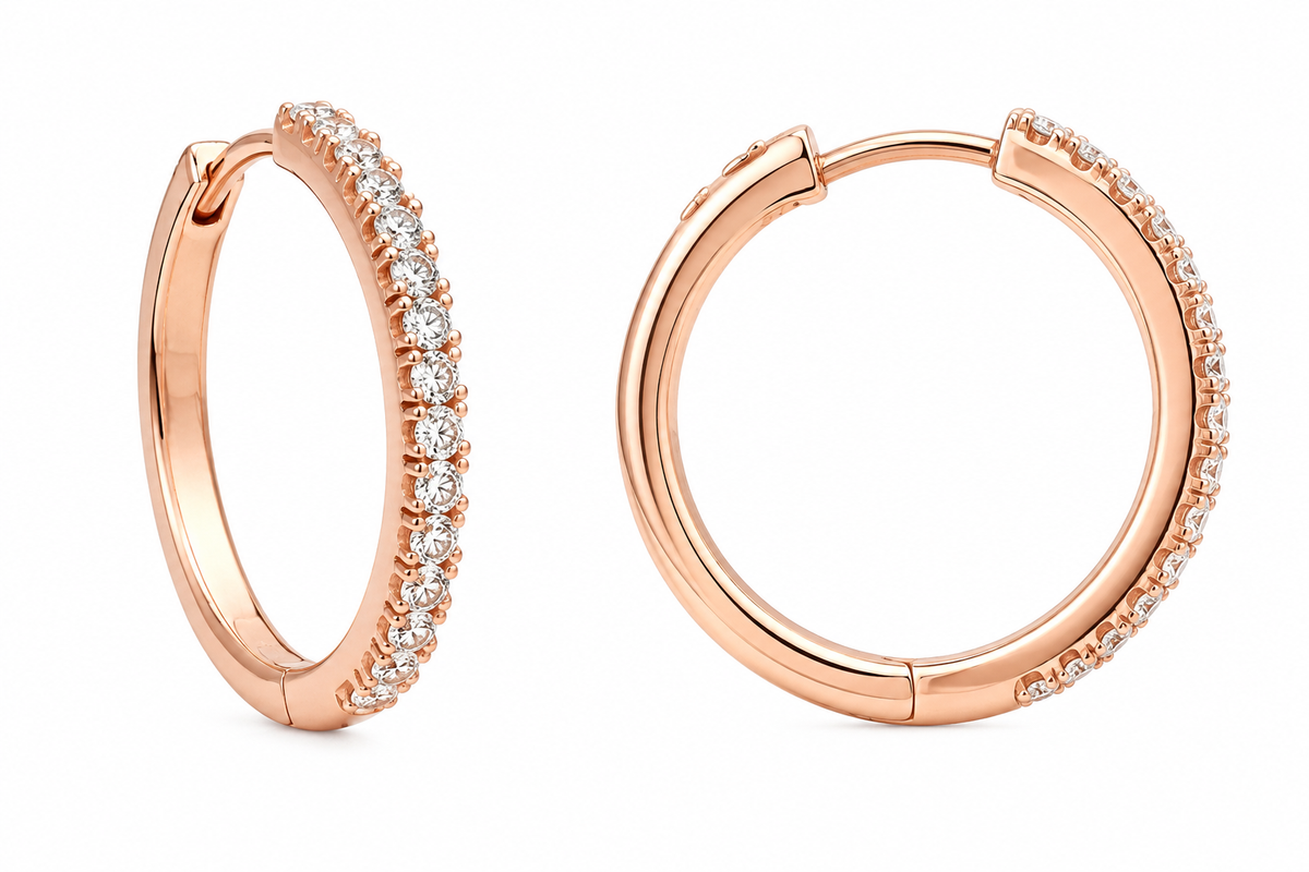 14K Rose Gold Hoop Earrings 0.26 ct Natural Diamond