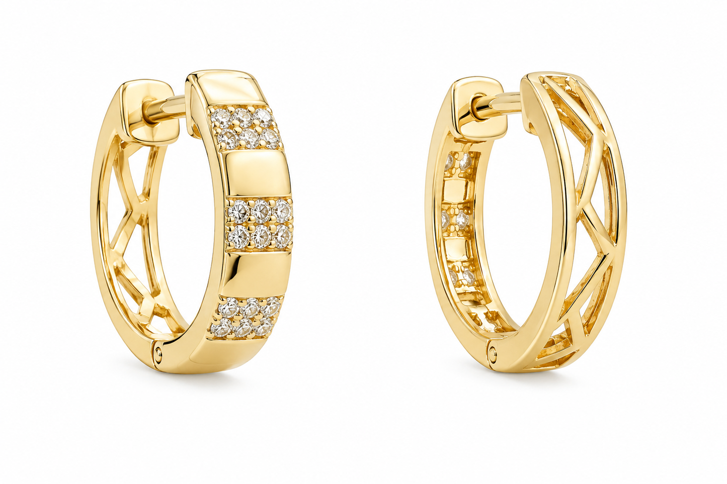 14K Yellow Gold Hoop Earrings 0.08 ct Natural Diamond