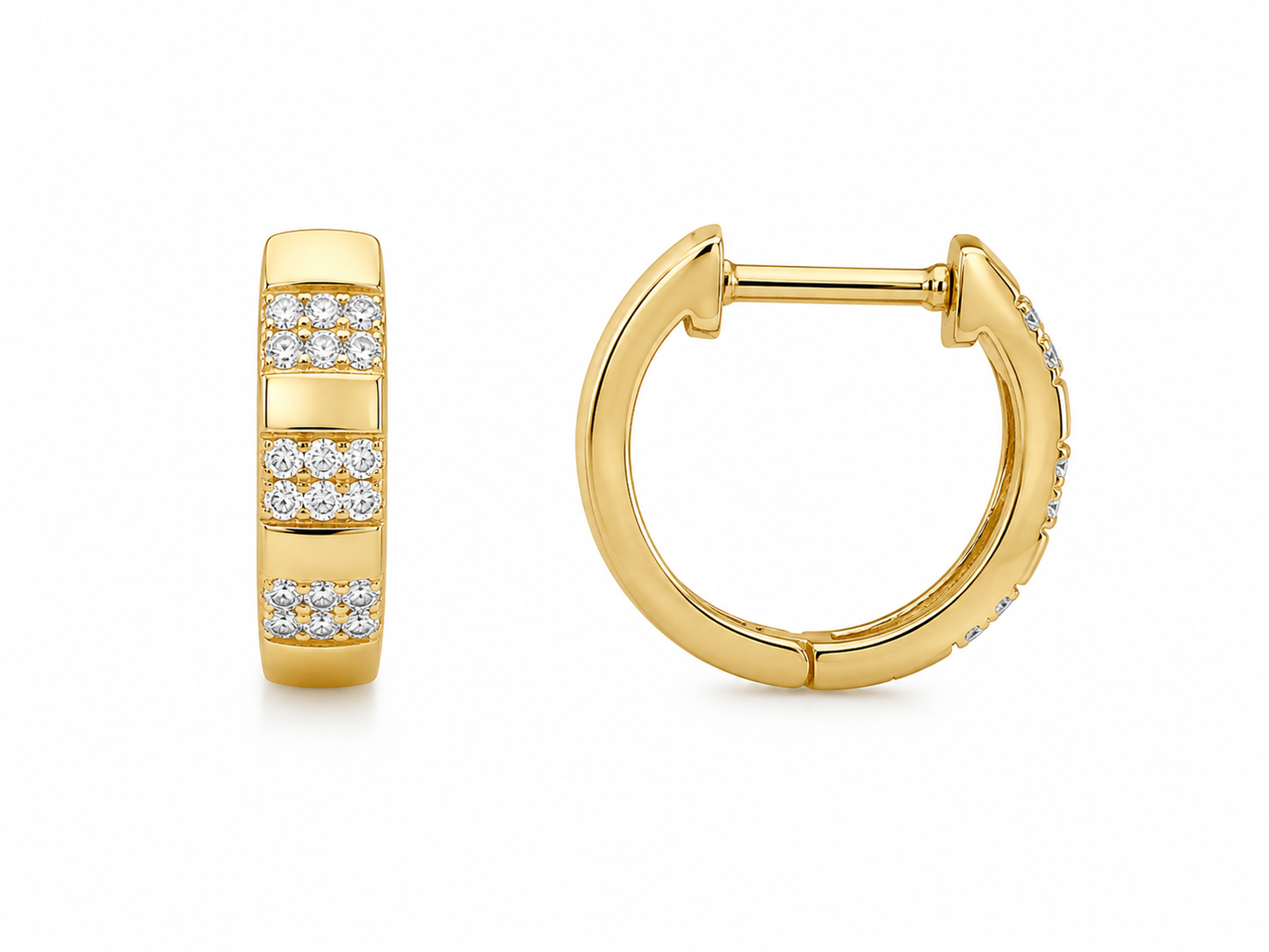 14K Yellow Gold Hoop Earrings 0.08 ct Natural Diamond