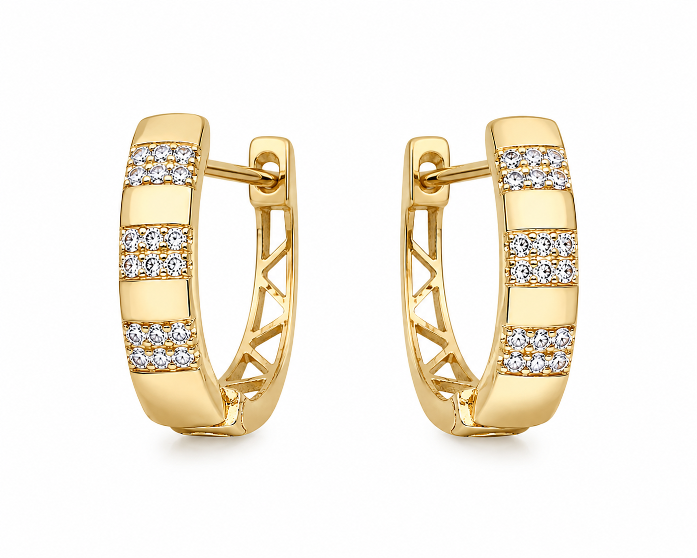 14K Yellow Gold Hoop Earrings 0.08 ct Natural Diamond
