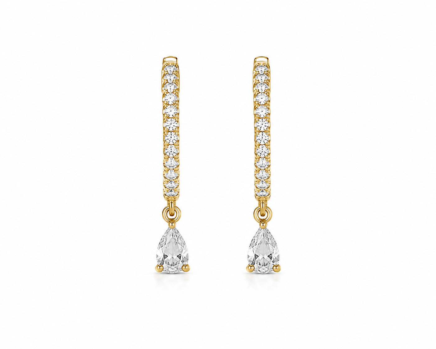 14K Yellow Gold Hoop Earrings Dangle Pear 0.33 ct Natural Diamond