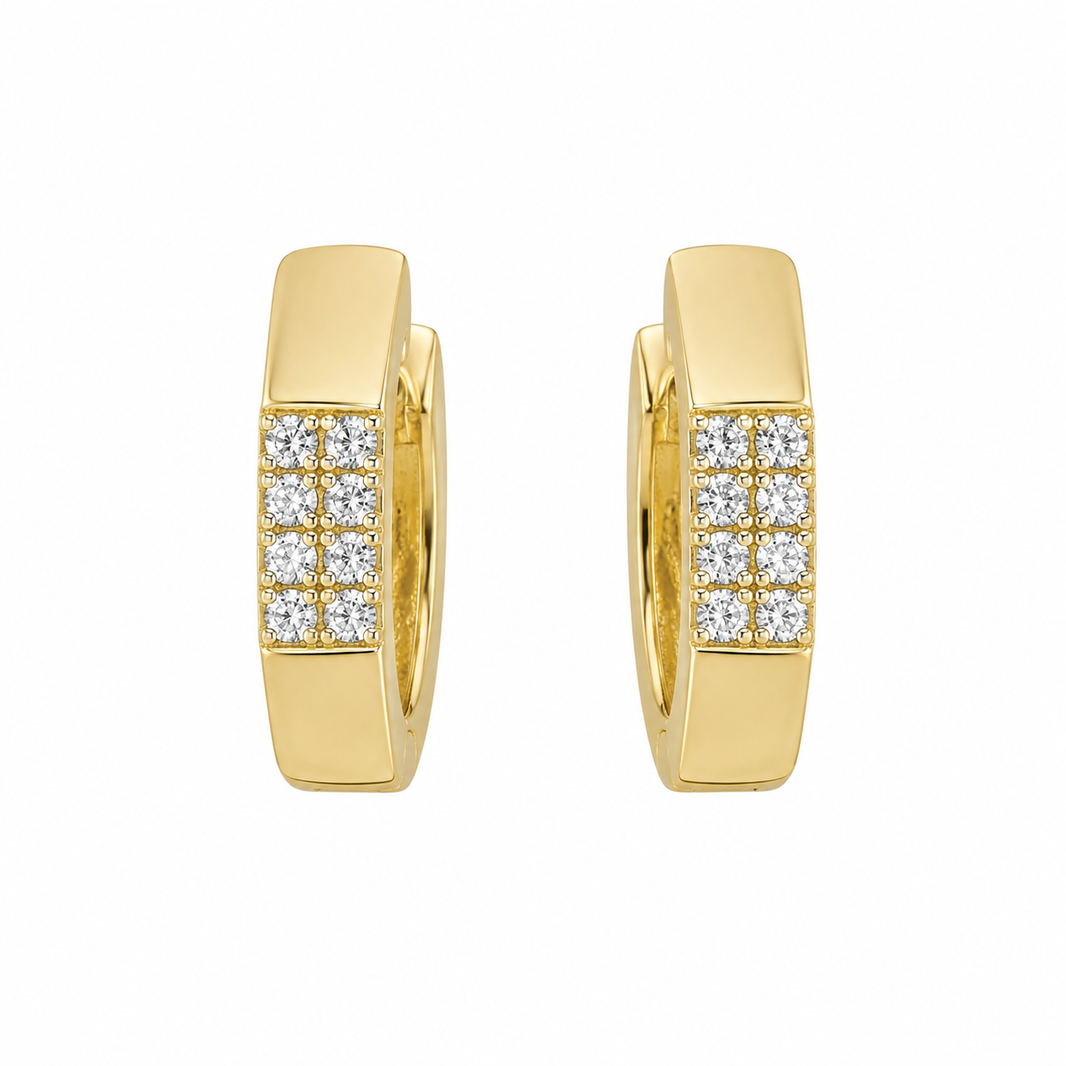 14K Yellow Gold Hoop Earrings 0.05 ct Natural Diamond
