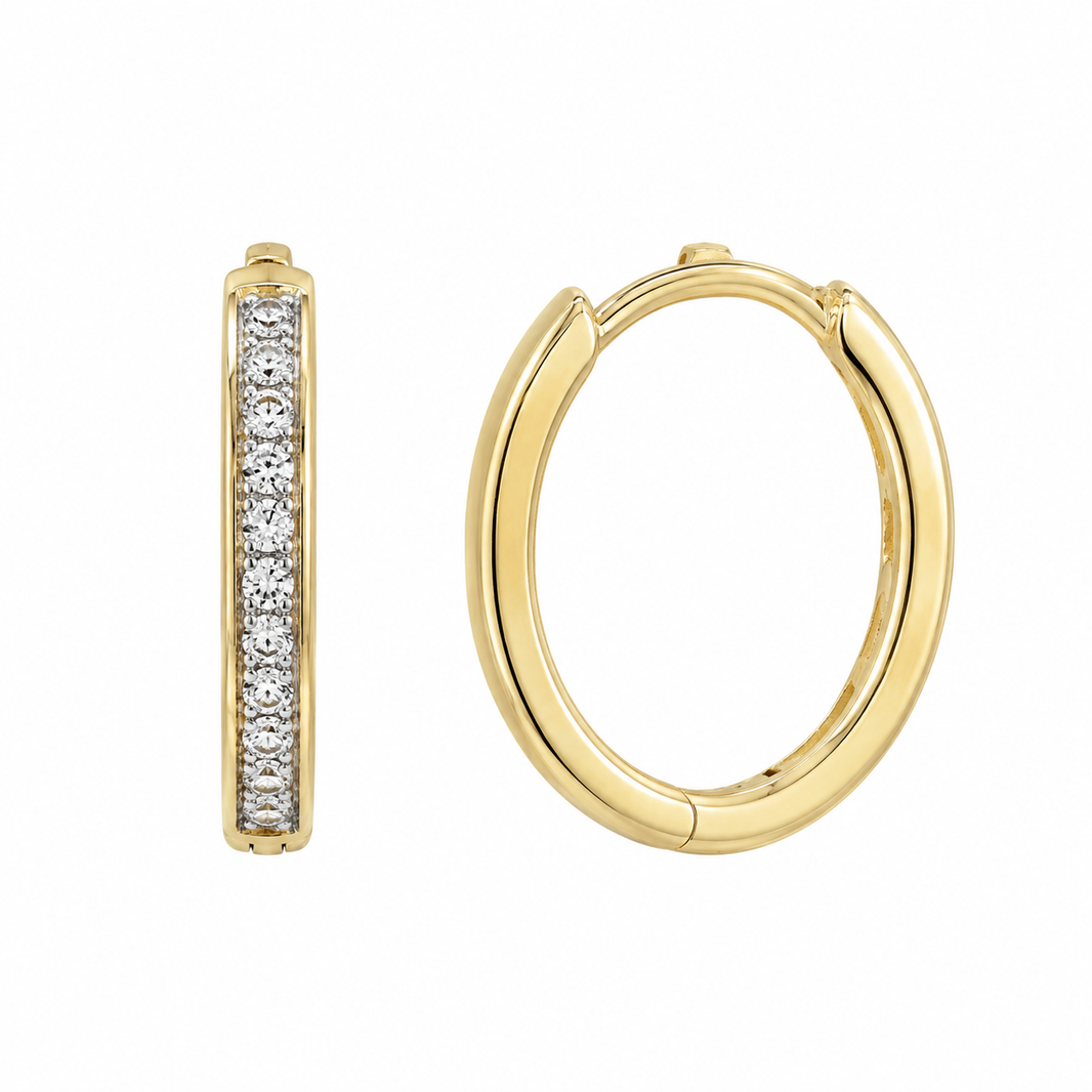 10K Yellow Gold Hoop Earrings 0.21 ct Natural Diamond