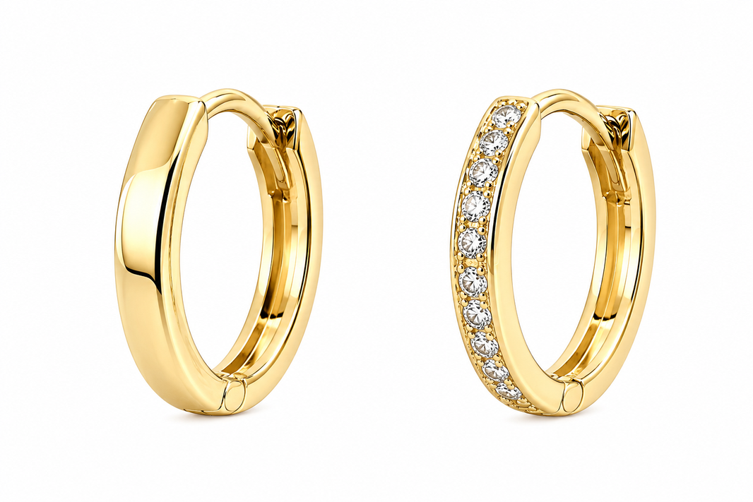 10K Yellow Gold Hoop Earrings 0.21 ct Natural Diamond