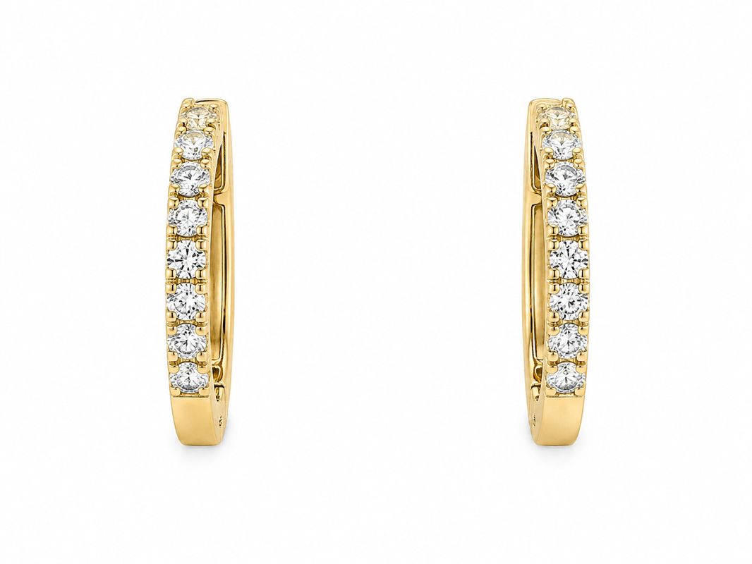 14K Yellow Gold Hoop Earrings 0.27 ct Natural Diamond