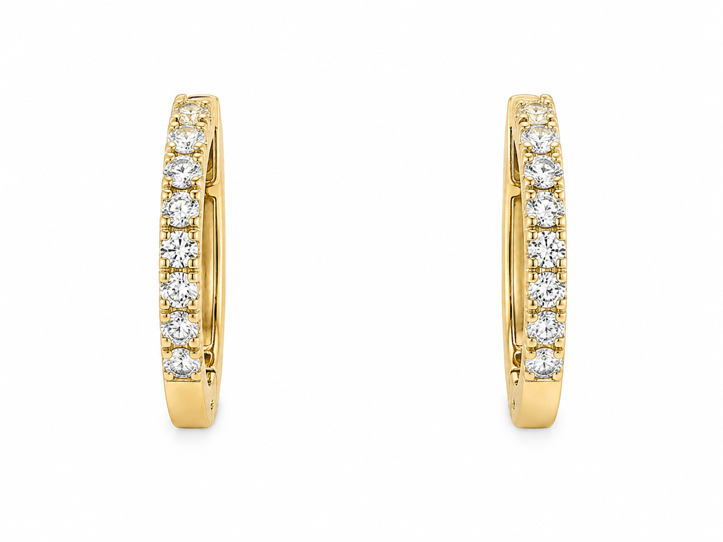 14K Yellow Gold Hoop Earrings 0.27 ct Natural Diamond