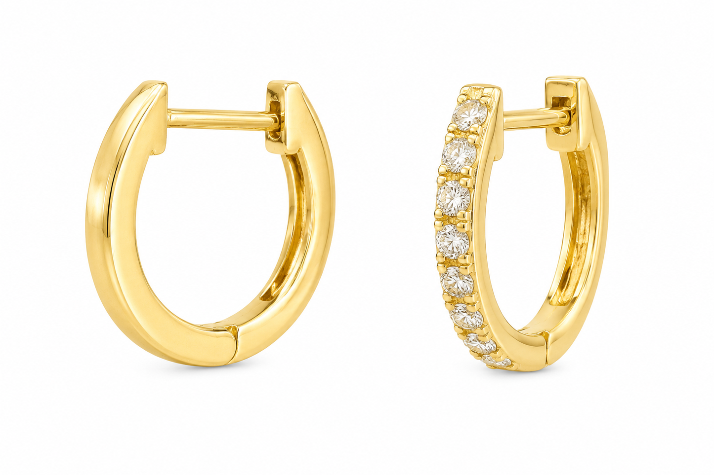 14K Yellow Gold Hoop Earrings 0.27 ct Natural Diamond