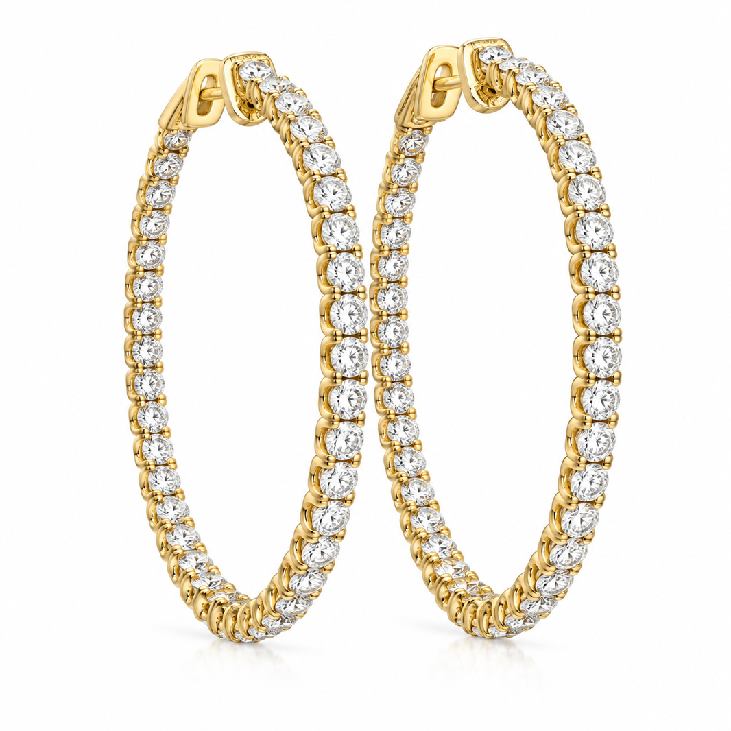 14K Yellow Gold Hoop Earrings 2.73 ct Natural Diamond