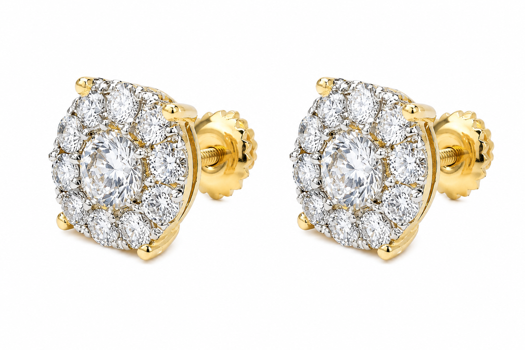 14K Yellow Gold Earrings 1.63 ct Natural Diamond