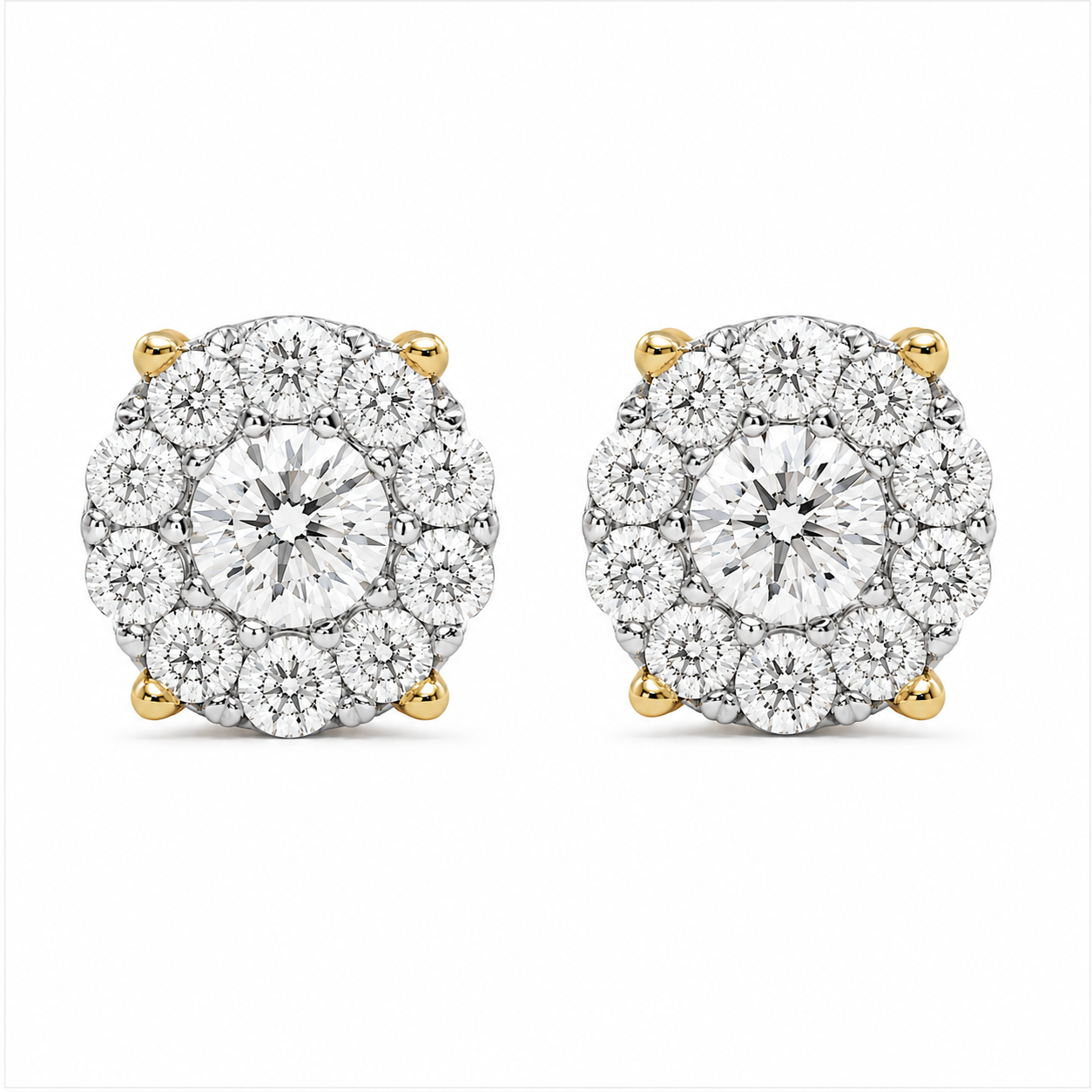 14K Yellow Gold Earrings 1.63 ct Natural Diamond