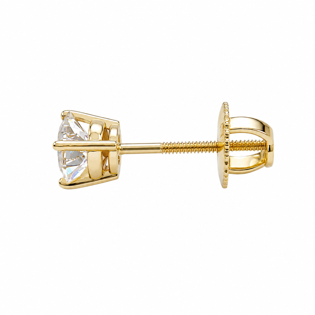 14K Yellow Gold Earrings Solitaire Round 0.95 ct Natural Diamond