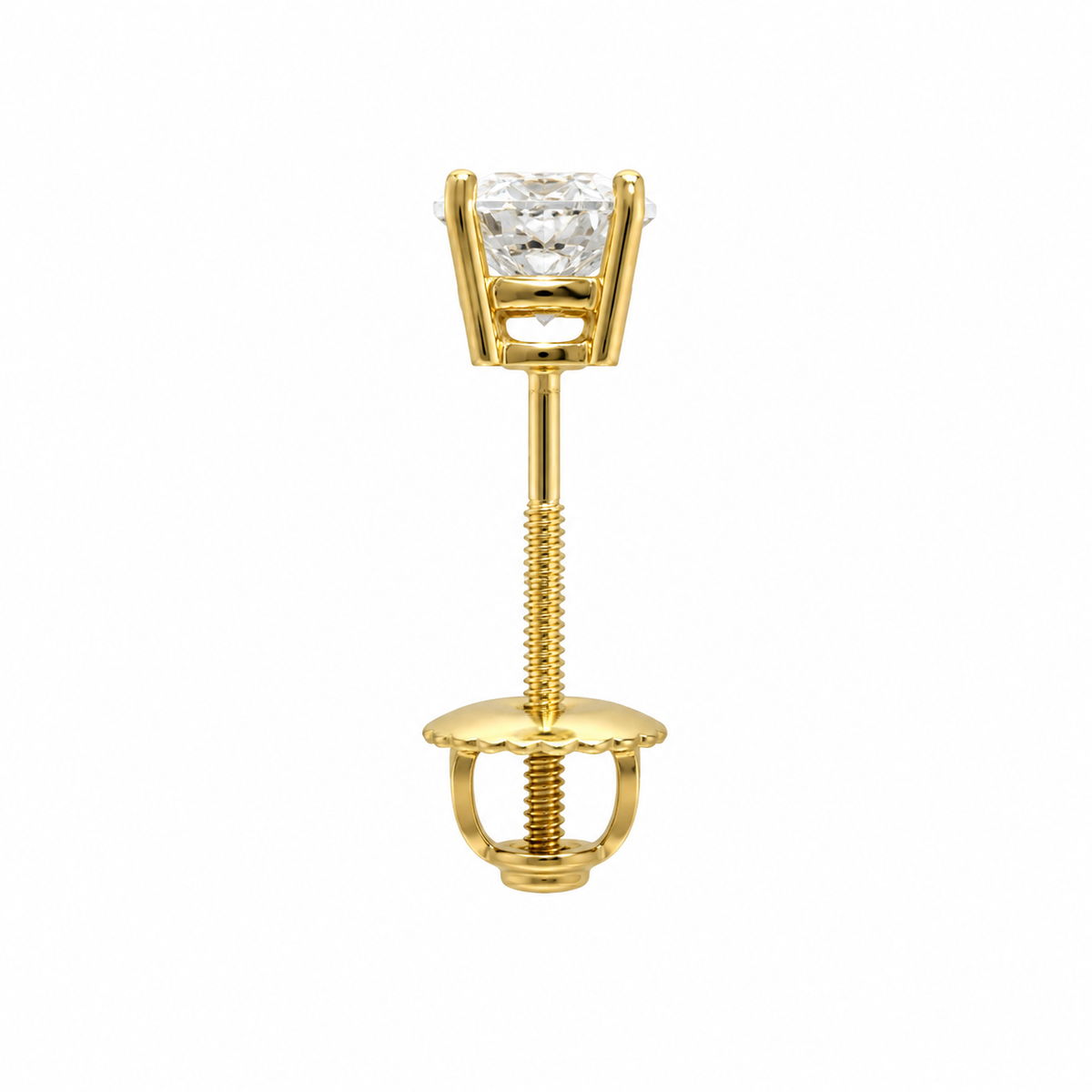 14K Yellow Gold Earrings Solitaire  Round 0.95 ct Natural Diamond